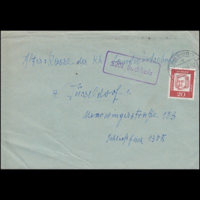 Landpost-Stempel 5201 Buchholz auf Brief SIEGBURG 15.8.1963