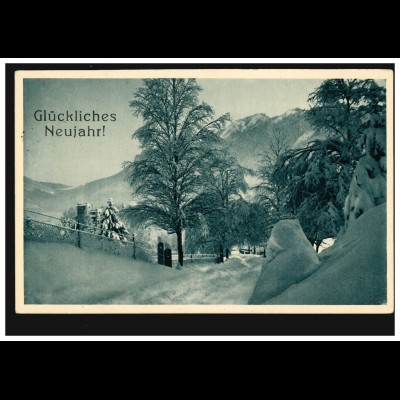 Ansichtskarte Neujahr Winterlandschaft im Bergtal, OBERAMMERGAU 29.12.1918