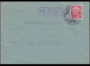 Landpost-Stempel Küsten über Lüchow auf Brief SSt LÜCHOW 800 Jahre 19.7.1958