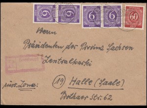 916+933 Ziffern-MiF auf R-Brief mit Not-R-Stempel SEESHAUPT 17.6.1946 