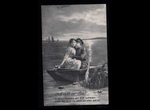 Liebes-AK Der Kuss im Boot - Still ruht der See! AUGSBURG 23.8.1921