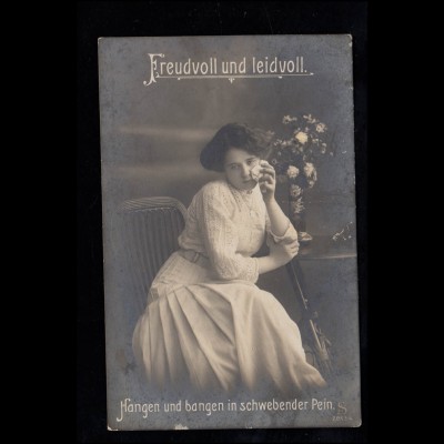 Liebes-AK Mädchen mit Taschentuch - Freudvoll und leidvoll NIEDERSTAUFEN um 1912