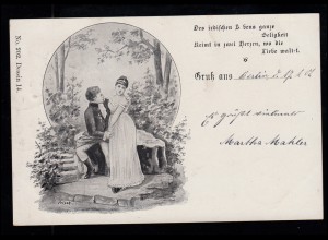 Liebes-AK M. Adam: Liebespaar im Park, Ortspostkarte BERLIN 17.1.1901