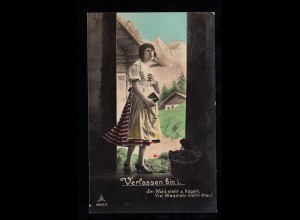 Liebes-AK Betendes Mädchen in den Alpen - Verlassen bin ich! MÜNCHEN 23.12.1931