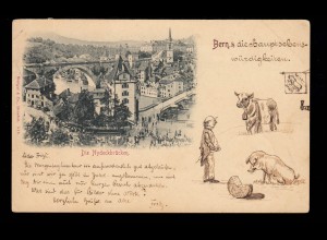 AK Schweiz: Die Nydeckbrücken, mit selbstgemalten Figuren, BERN 14.9.1898
