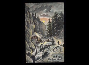 AK Weihnachten: Eingefrorene Wassermühle bei Vollmond, ELBING 23.12.1904 
