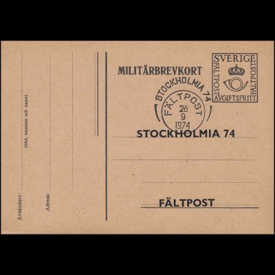 Militärpost MILITÄRBREVKORT Ausstellung STOKHOLMIA'74, SSt und Eintrittskarte
