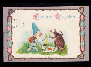 Karikatur-AK Zwerg und Maikäfer feiern Pfingsten, OSNABRÜCK 25.5.1912