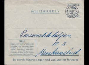 Militärpost MILITÄRBREV FÄLTPOST Zudruck Obs!, KRISTIANSTAD 23.10.1943