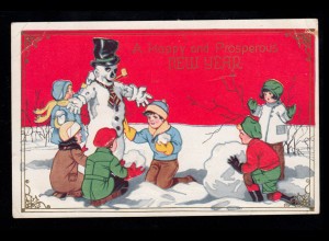 USA Präge-AK Neujahr: Kinder bauen Schneemann, SAN ANTONIO TEXAS 19.12.1933