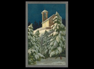 AK Neujahr: Dorfkirche mit Glocke bei Nacht, MÖCKMÜHL (WÜRTT.) 30.12.1938
