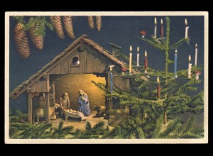 AK Weihnachten: Weihnachtskrippe neben Tannenbaum, BOLZANAO / BOZEN 20.12.1954