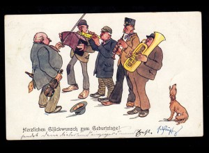 Karikatur-AK Der heulende Hund - Die Musiker spielen falsch, BERLIN 19 - 10.8.07