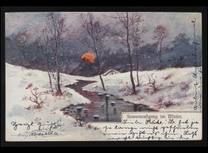 Sonnenaufgang im Winter signiert Künstler, R.F.W. Ser. 11/5 Berlin 20.3.1903