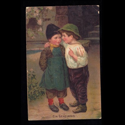 Kinder-AK Zwei Jungen: Das Geheimnis, BAD NAUHEIM 25.5.1918