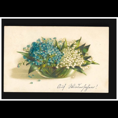 AK Blumen Schale Vergissmeinicht Maiglöckchen Blüten, Klotzsche 1.8.1917
