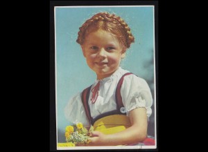 Kinder-AK Lächelndes Mädchen mit hochgebundenen Zopf in Tracht, ungebraucht 