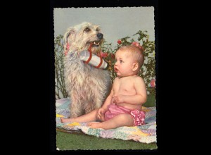 Kinder-AK Hund mit Milchflasche beim schon wartenden Kind, ungebraucht 