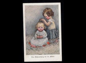 Kinder-AK Eine Überraschung für die Mutter - Neuer Haarschnitt, BAD NAUHEIM 1910