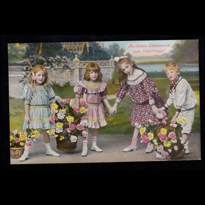 Kinder-AK Drei Kinder mit drei Blumenkörben (Rosen), Serie 1683.4., ungebraucht
