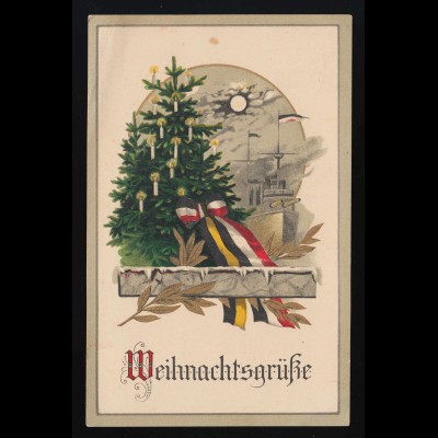 Kriegsschiff Weihnachtsbaum Fahne, Weinachtsgrüße Ermershausen 21.12.1916