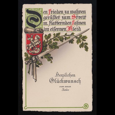 Wappen Ritter Schwert Neujahr, Den Frieden zu wahren gerüstet, ungebraucht