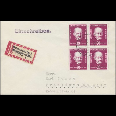 627 Planck: Viererblock R-Brief Not-R-Zettel Poststelle I KNAPPENRODE 19.8.59