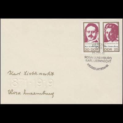 1650-1651 Liebknecht / Luxemburg 1971: Zusammendruck auf Schmuck-FDC ESSt Berlin