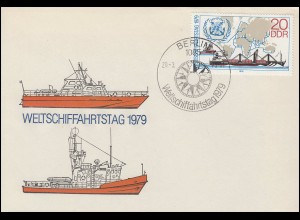 2405 Weltschifffahrtstag Containerschiff 1979: Marke auf Schmuck-FDC ESSt BERLIN