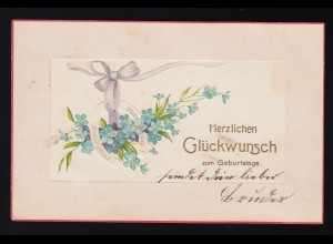 Vergissmeinnicht Hufeisen lila Schleife Glückwunsch Geburtstag Burgdorf 8.9.1905