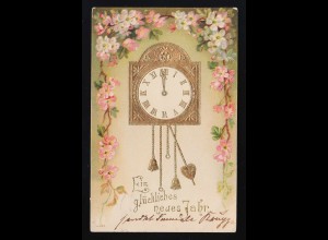 Goldene Uhr Pendel Mitternacht Blüten, Glückliches neues Jahr, Berlin 31.12.1903