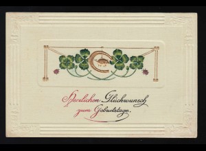 Schweinchen Hufeisen Marienkäfer Klee Glückwunsch Geburtstag, Bremen 10.7.1911