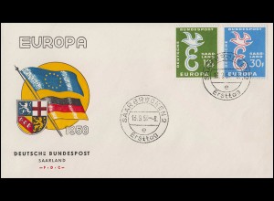 Saarland 439-440 CEPT Europa 1958 - Satz auf Schmuck-FDC SAARBRÜCKEN 13.9.58
