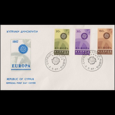Zypern 292-294 Europa / CEPT 1967 - Satz auf Schmuck-FDC 2.5.67