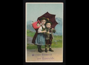 Kinder in Tracht mit Gamsbart Wanderstock /Schirm Namensfest Innsbruck 25.7.1914