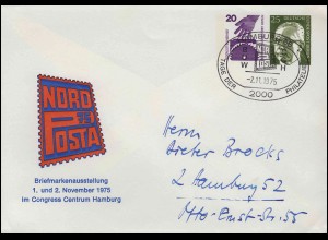Berlin PU 52/2 Briefmarkenausstellung NORDPOSTA 2.11.1975, passender SSt HAMBURG