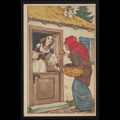 Märchen "Schneewittchen" Hexe bietet vergifteten Apfel an, Vers, ungebraucht