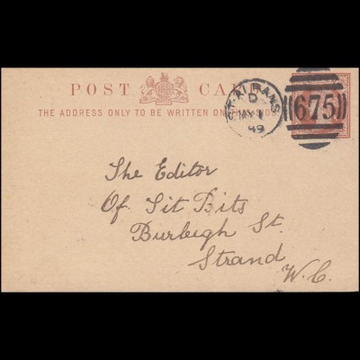 Großbritannien Postkarte Viktoria Half Penny DUP ST ALBANS 675 - 1.5.1889