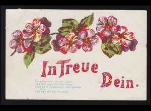 AK "In Treue Dein" Vers Blüten rosa Florale Schrift LENGERICH 11.12.1912