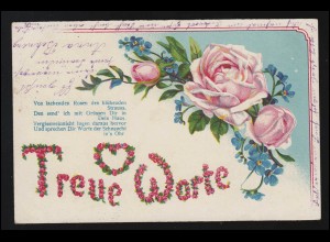 AK "Treue Worte" Rosen Blüten Buchstaben Vers, BILLERBECK 16.1.1906