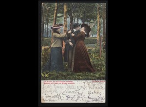 Liebe AK Mann zwischen 2 Frauen, Kuss, Zusatz O Oythalhaus OBERSTDORF 3.6.1914