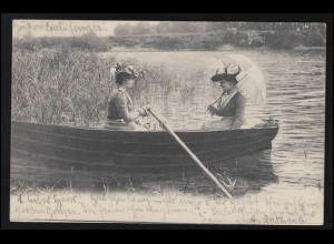 Künstler AK Foto 2 Damen mit Hut & Schirm Ruderboot See, WALD/ ZÜRICH 7.8.1902