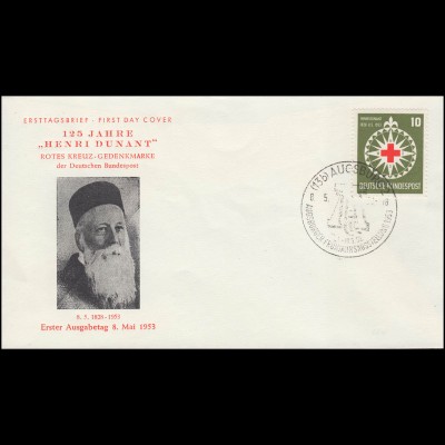 164 Rotes Kreuz Henri Dunant 1953 auf Schmuck-FDC ESSt AUGSBURG 8.3.53