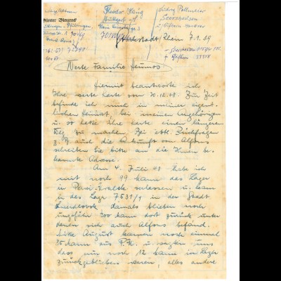 Kriegsgefangenenpost Brief entl. Kamerad Lager 7513/3 Swerdlowsk vom 7.1.1949