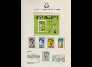 Olympische Spiele 1988 Seoul - Liberia, 1 x Block + Satz Sportarten **