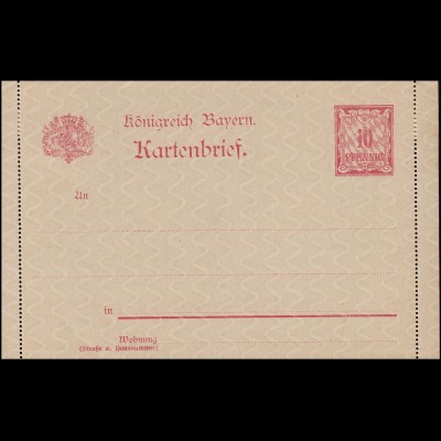 Bayern Kartenbrief K 1 Wertziffer 10 Pf mit Bemerkung, wie verausgabt **