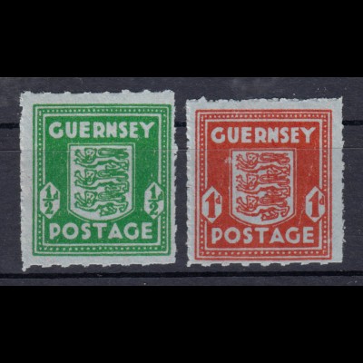 Kanalinseln - Guernsey 4-5 Wappen auf graublauem Papier, Satz ** postfrisch