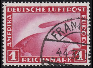455 Flugpostmarke Graf Zeppelin 1 RM O gestempelt
