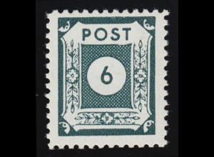 SBZ 43C Ziffer 6 Pf, schwarzblaugrün, Versuchszähnung, ** postfrisch / MNH