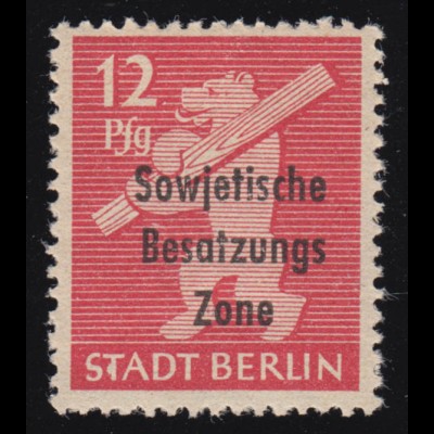 SBZ 204A wa z Berliner Bär 12 Pf mit Aufdruck, rot, **